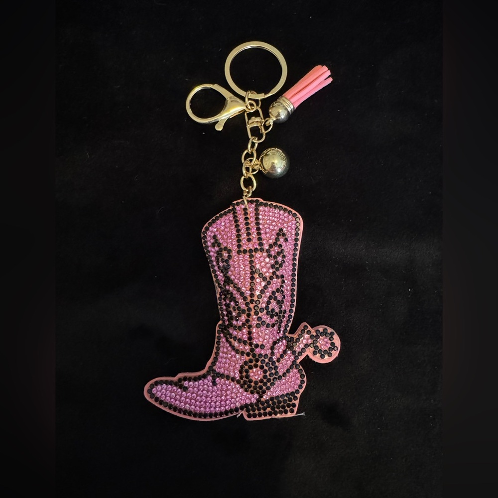 Rhinestone Western Cowboy Boot Keychain with Tassel